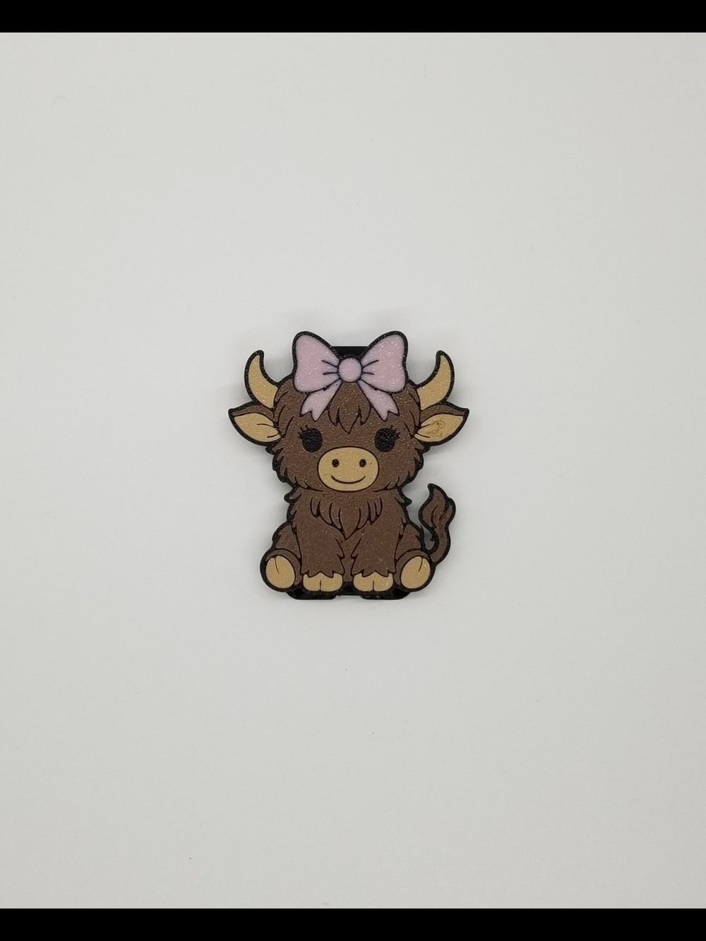 Brown Highland Cow with Pink Bow Soda Can Opener Key Chain